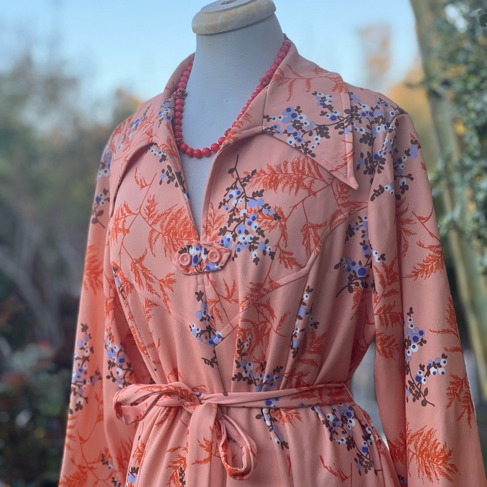 Vintage Handmade Sherbet Orange Floral Dress|plus size - Picture 8 of 11